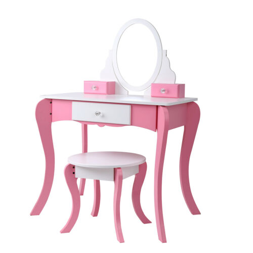 Pink Princess Kids Vanity Makeup Dressing Table Set Jewelry Drawer 1