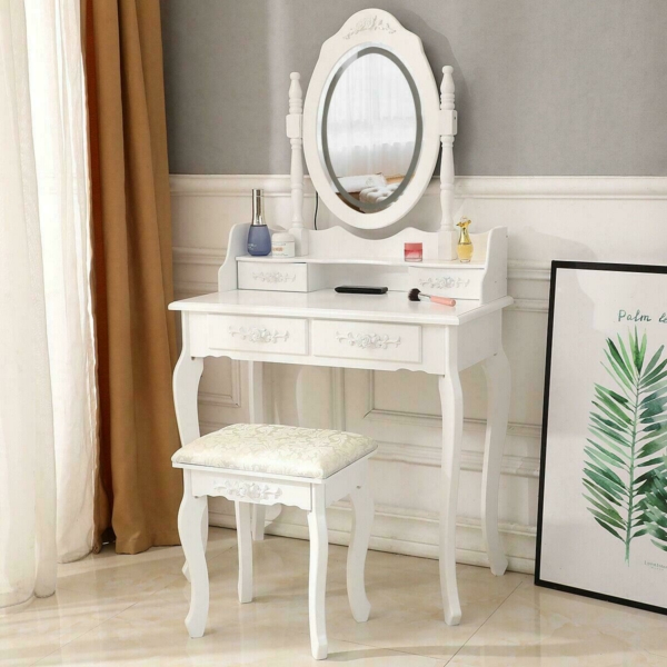 Vanity Table Set with Lighted Mirror Makeup Dressing Table with Light Led Mirror 3
