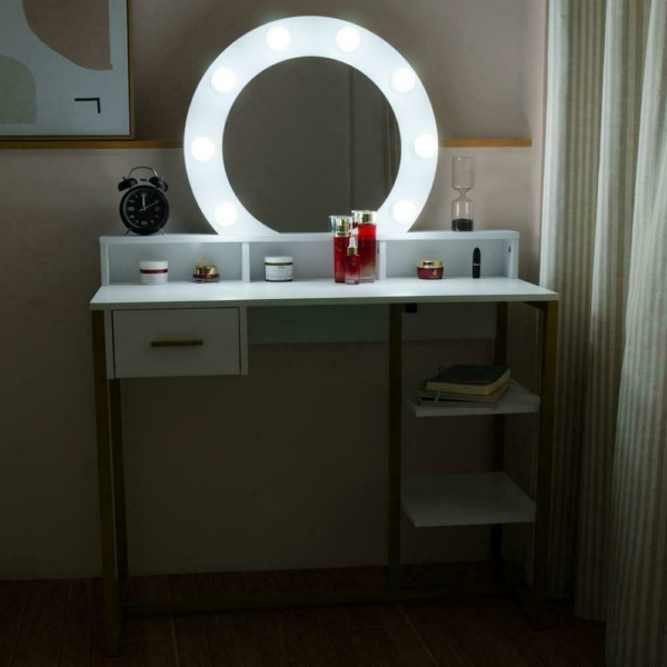Vanity Dressing Table with Lighted Mirror and Drawer Shelves Makeup Dresser Desk 8