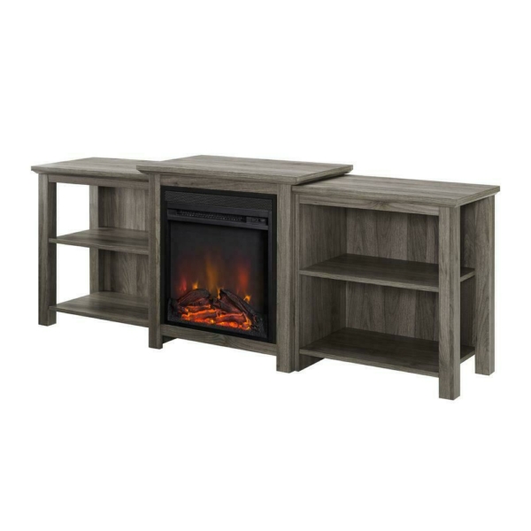 70" Tiered Top Open Shelf Fireplace TV Console - Slate Grey 1