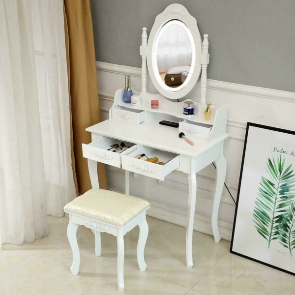 Vanity Table Set with Lighted Mirror Makeup Dressing Table with Light Led Mirror 4