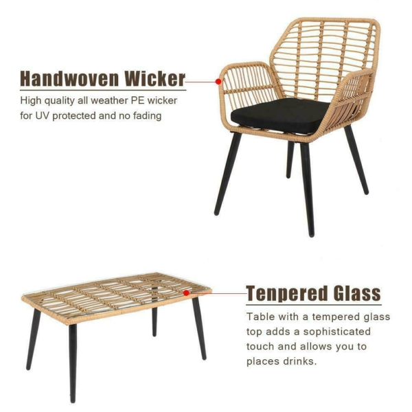 4 Piece Patio Furniture Set Sofa Chair PE Rattan Wicker Outdoor 8
