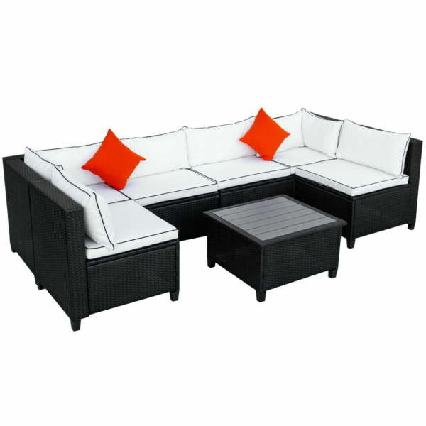 U-Style 7 Piece Outdoor Furniture Set Patio Wicker Rattan Sectional Sofa Table 6