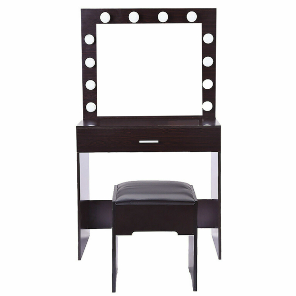 Studio Vanity Set With Lighted Mirror Cushioned Stool Dressing Table Makeup Table BK 2