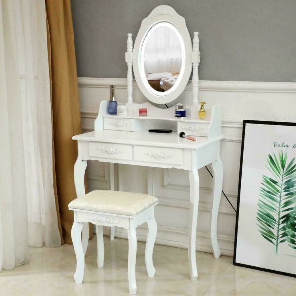Vanity Table Set with Lighted Mirror Makeup Dressing Table with Light Led Mirror 2