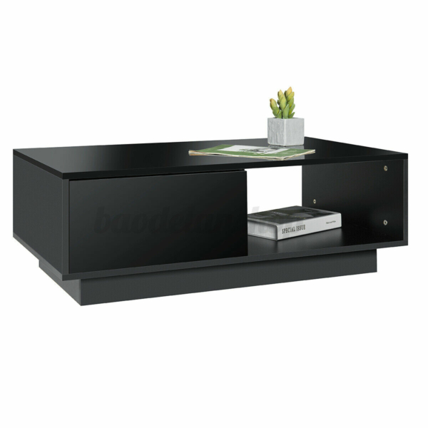 Modern LED Coffee Table with Glossy Drawer End Table Black Living Room Furniture 8