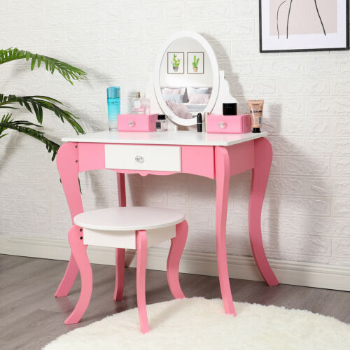 Pink Princess Kids Vanity Makeup Dressing Table Set Jewelry Drawer