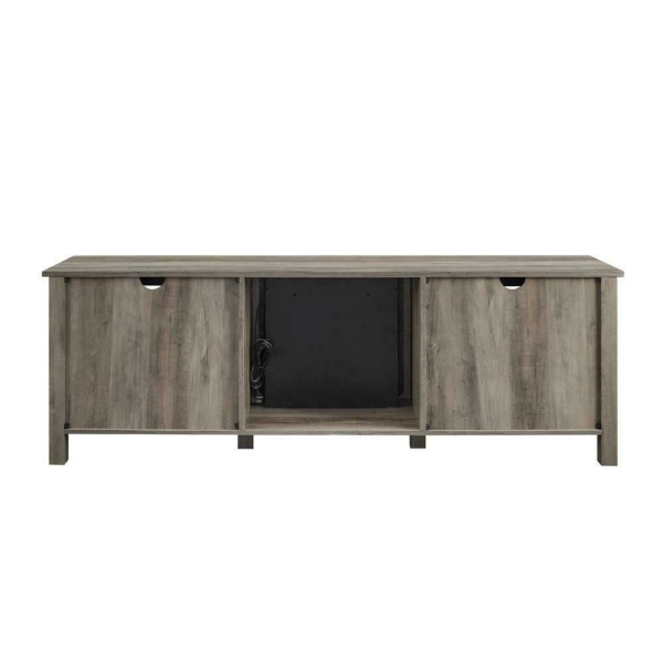 70" Farmhouse Wood Fireplace TV Stand with Glass Doors - Grey Wash 6