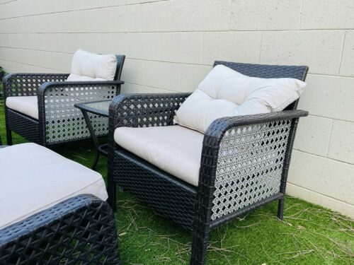 5 Piece Rattan Sofa Wicker Chair Cushions Table Set Chairs Outdoor Furniture 8