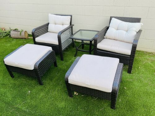 5 Piece Rattan Sofa Wicker Chair Cushions Table Set Chairs Outdoor Furniture 9