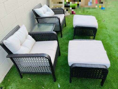 5 Piece Rattan Sofa Wicker Chair Cushions Table Set Chairs Outdoor Furniture 6
