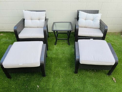 5 Piece Rattan Sofa Wicker Chair Cushions Table Set Chairs Outdoor Furniture 10